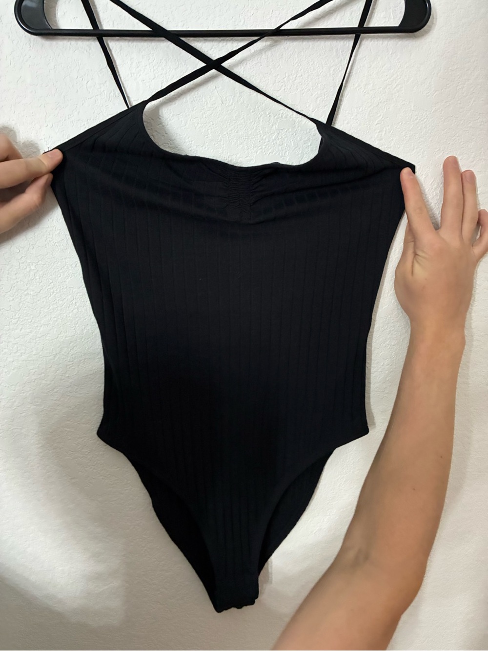 Zara Black Ribbed Crossback Bodysuit Size M